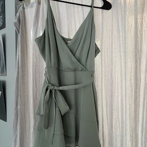 Elegant Sage Green Wrap Dress
